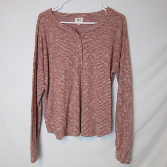 BKE Henley Long Sleeve Shirt Women's Med Pink Red Waffle Button - Picture 1 of 6